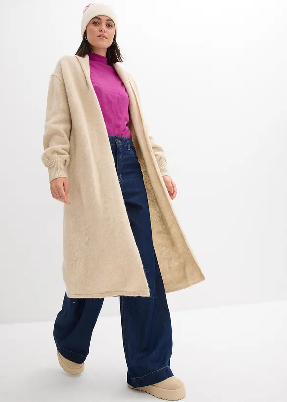 Gilet long en maille poilue, bonprix