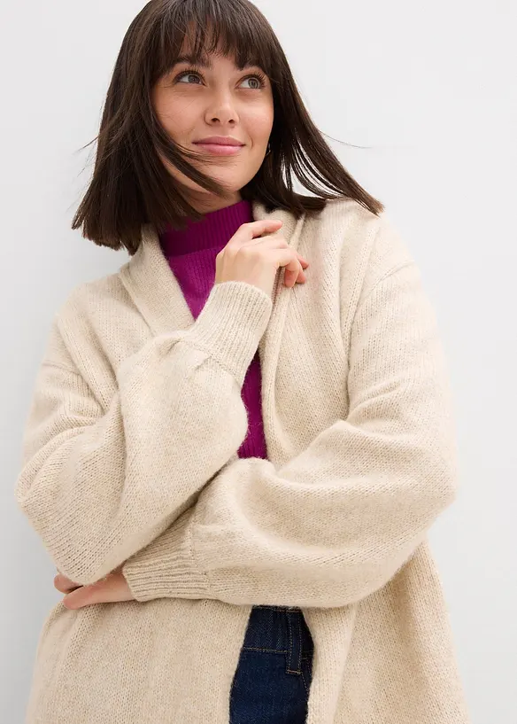 Gilet long en maille poilue, bonprix