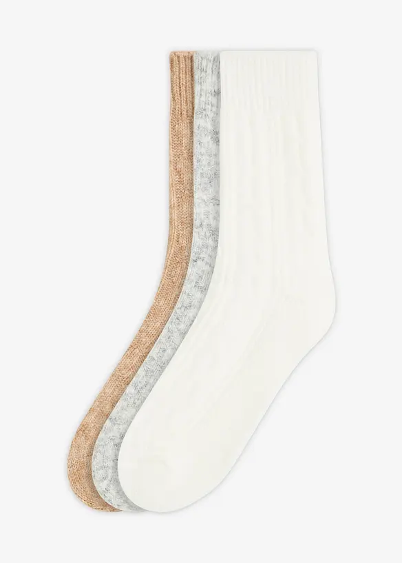 Lot de 3 paires de chaussettes à motif torsadé, bonprix