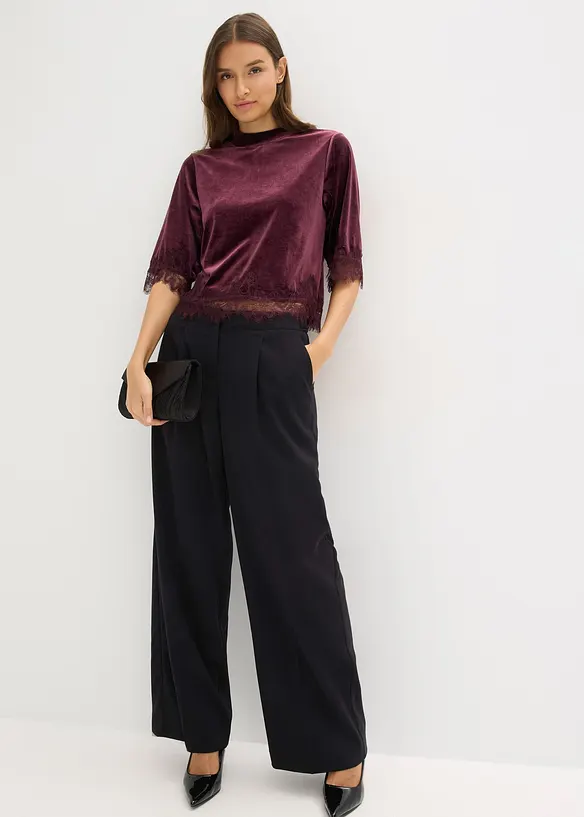 T-shirt en velours et dentelle, bonprix