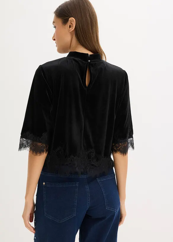 T-shirt en velours et dentelle, bonprix