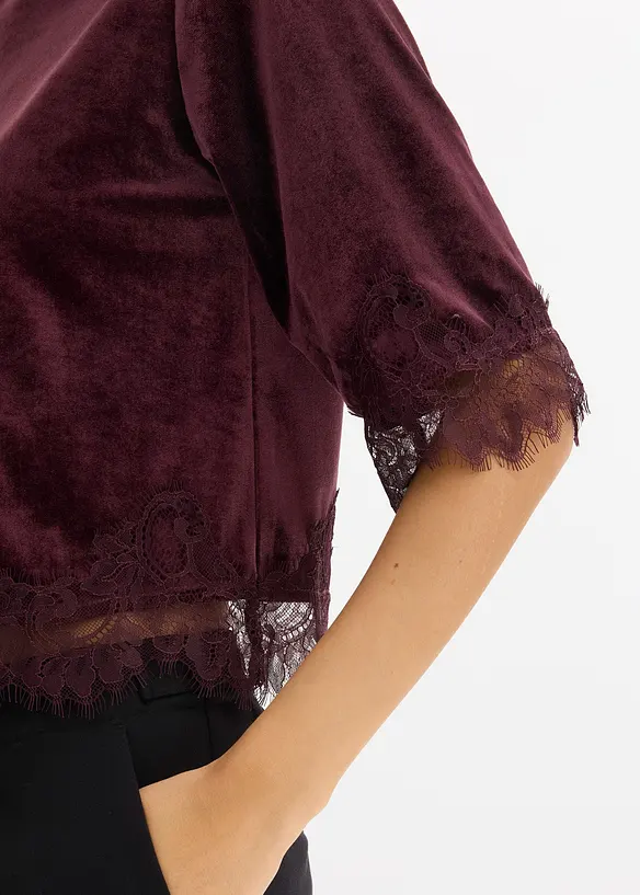 T-shirt en velours et dentelle, bonprix