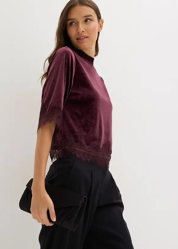 T-shirt en velours et dentelle, bonprix