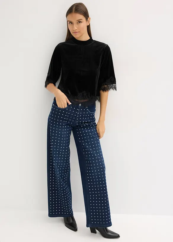T-shirt en velours et dentelle, bonprix