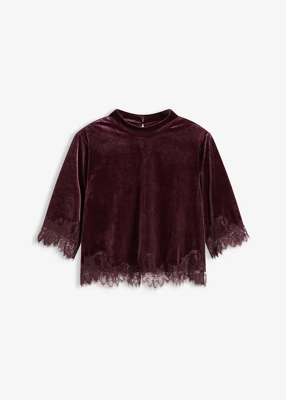 T-shirt en velours et dentelle, bonprix