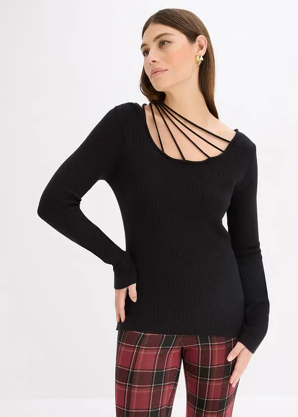 Pull en fine maille à décolleté plongeant, bonprix