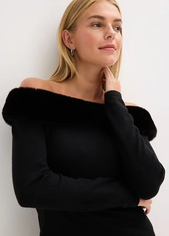 Robe en maille avec empiècement peluche, bonprix