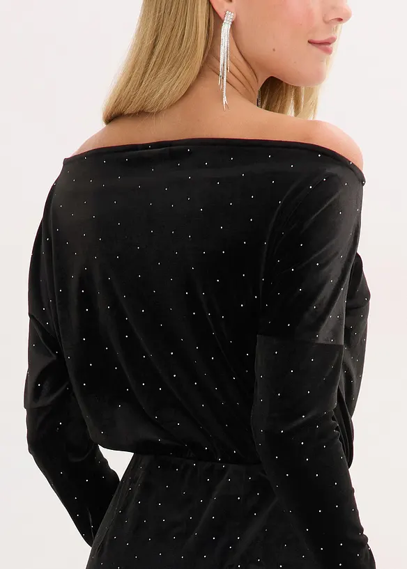 Robe courte en velours fluide avec strass, bonprix