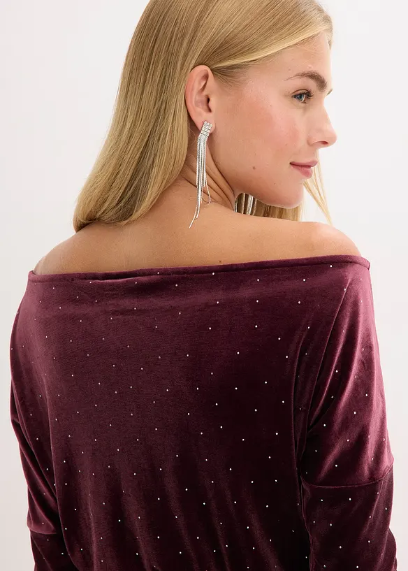 Robe courte en velours fluide avec strass, bonprix