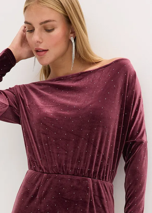 Robe courte en velours fluide avec strass, bonprix