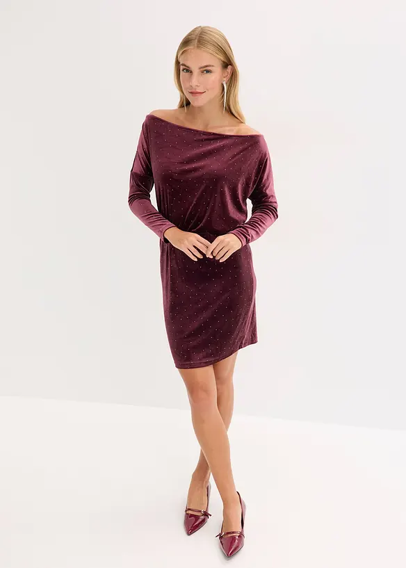 Robe courte en velours fluide avec strass, bonprix