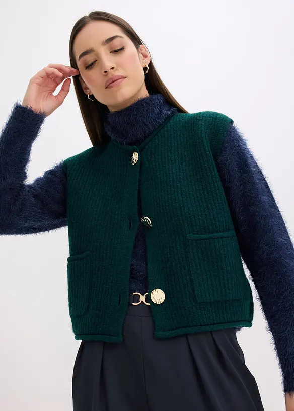 Gilet sans manches en maille à boutons décoratifs, bonprix