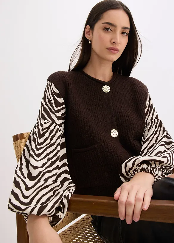 Gilet sans manches en maille à boutons décoratifs, bonprix