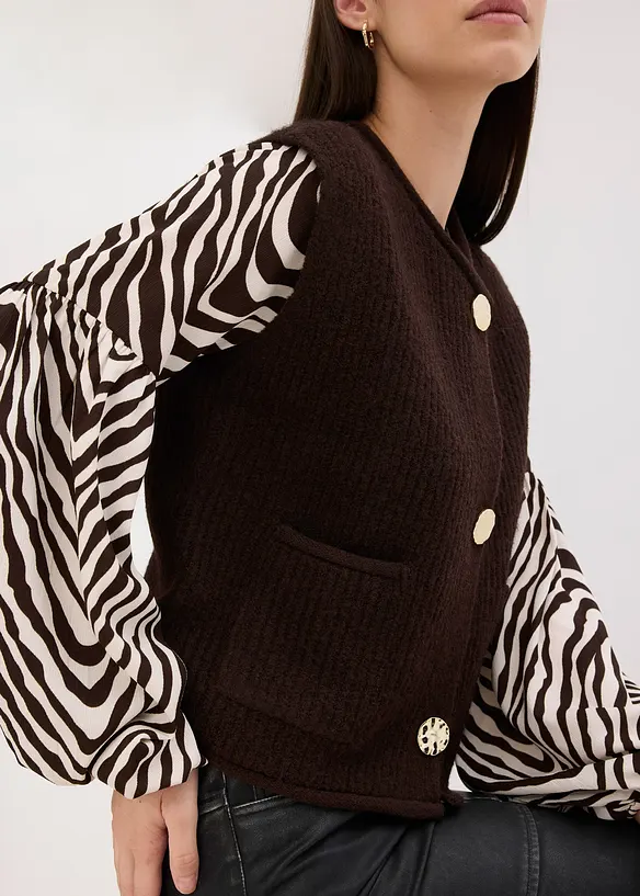 Gilet sans manches en maille à boutons décoratifs, bonprix