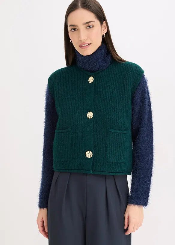 Gilet sans manches en maille à boutons décoratifs, bonprix