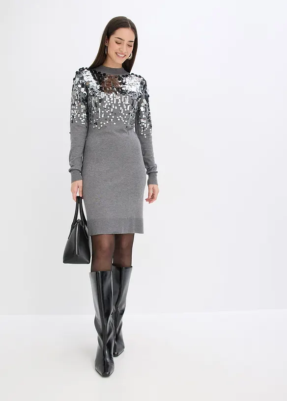 Robe en maille avec sequins sur le haut, bonprix