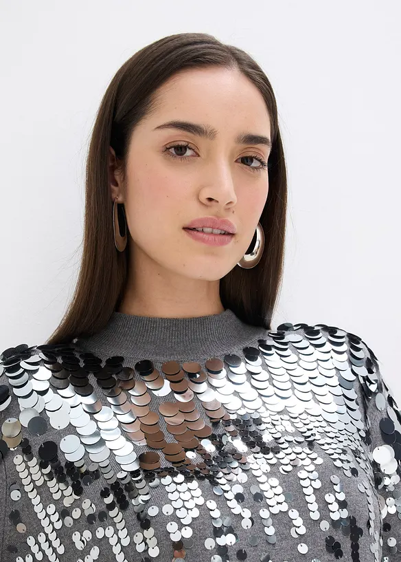 Robe en maille avec sequins sur le haut, bonprix