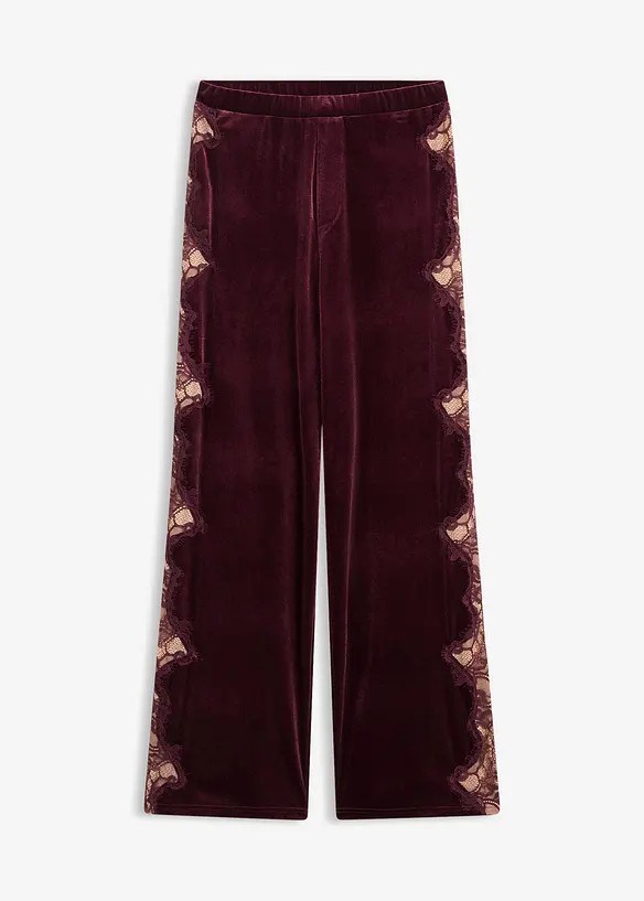 Pantalon large en velours doux avec empiècement dentelle, bonprix
