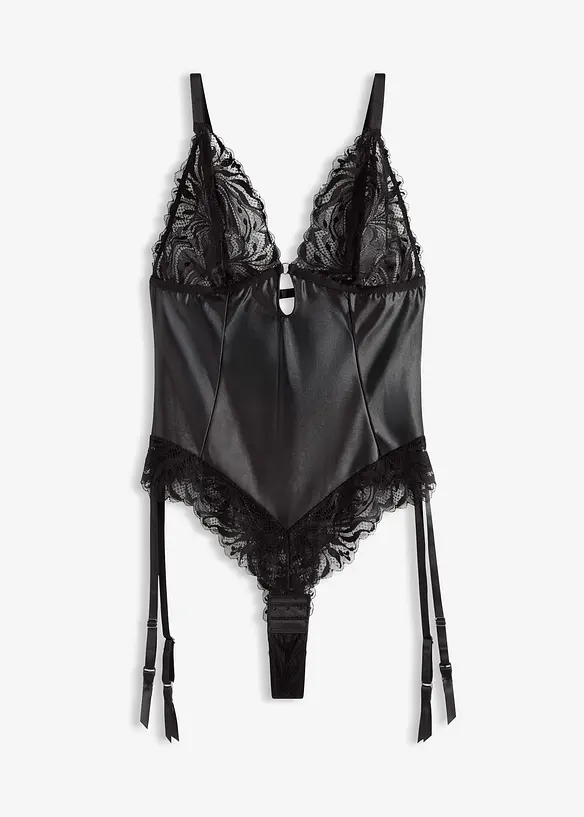 Body effet wetlook avec porte-jarretelles amovible, bonprix