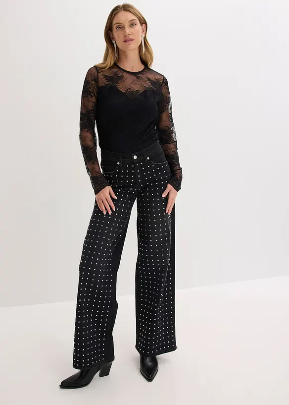 T-shirt manches longues en dentelle délicate, bonprix