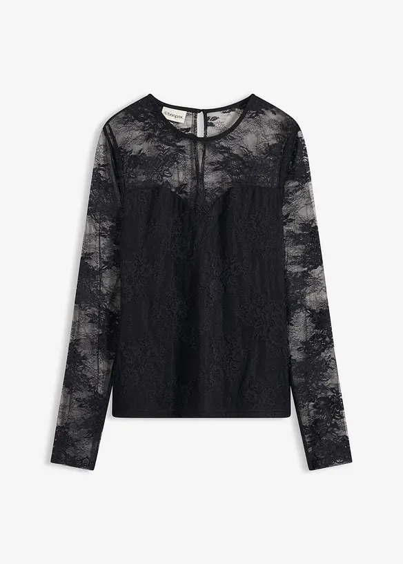 T-shirt manches longues en dentelle délicate, bonprix