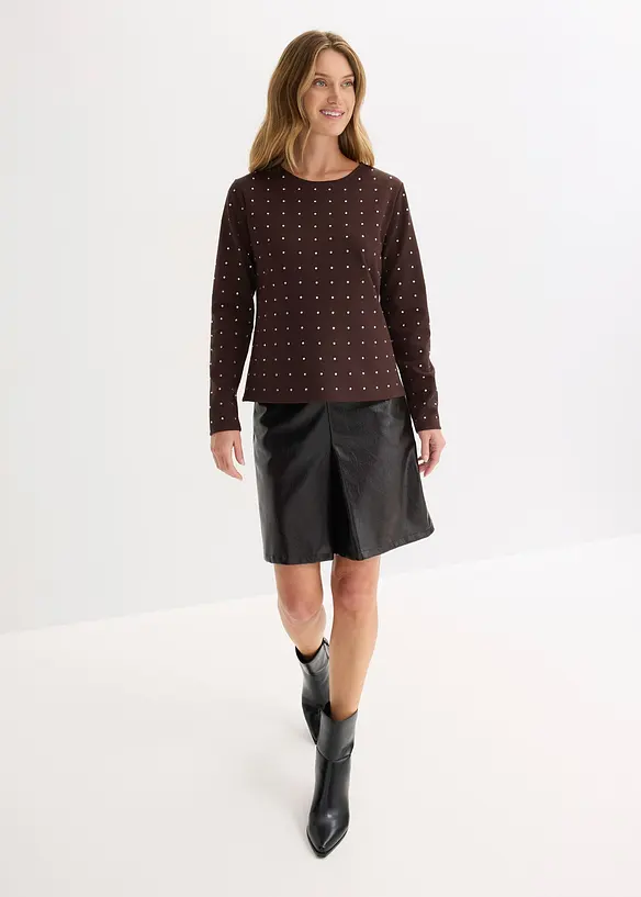 T-shirt manches longues à strass, bonprix