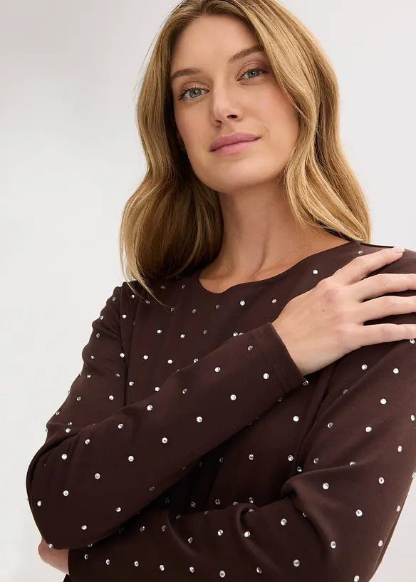 T-shirt manches longues à strass, bonprix