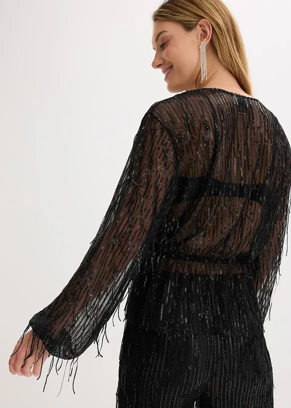 Blouse à sequins et franges, bonprix