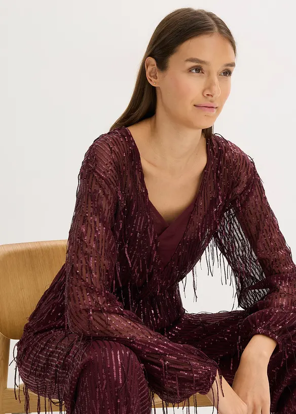 Blouse à sequins et franges, bonprix