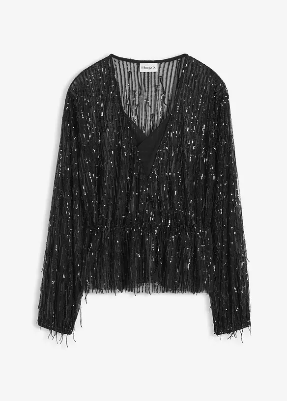 Blouse à sequins et franges, bonprix