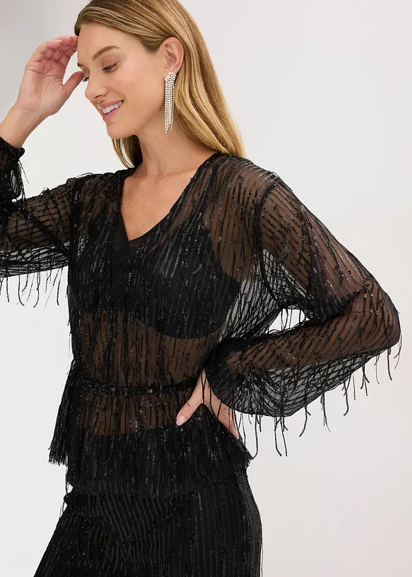 Blouse à sequins et franges, bonprix