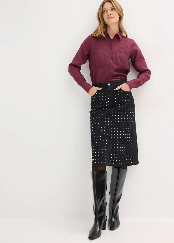 Jupe en jean avec strass, bonprix