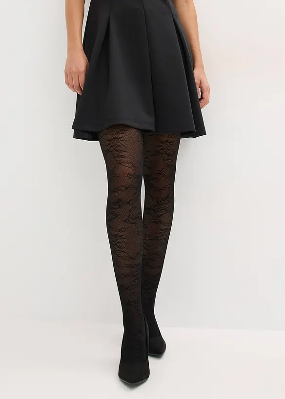 Collant voile résille à motif floral, bonprix