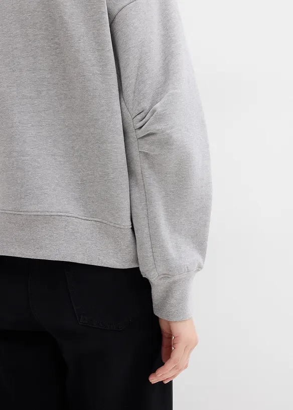 Sweat-shirt en coton à large col côtelé, bonprix