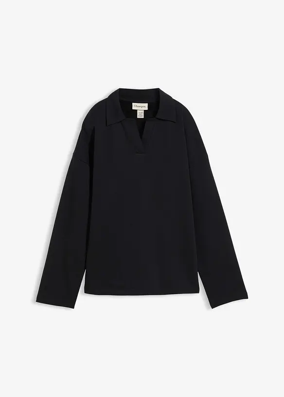 Sweat en coton avec col polo en maille, bonprix