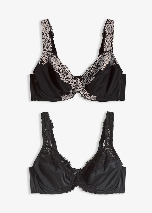 Lot de 2 soutiens-gorge à armatures et bretelles rembourrées, bonprix