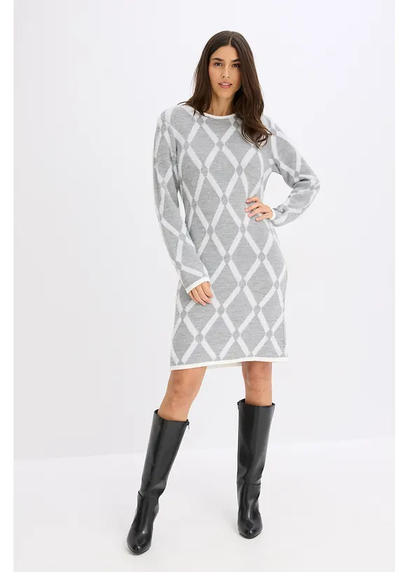 Robe en maille poilue avec motif en losange, bonprix