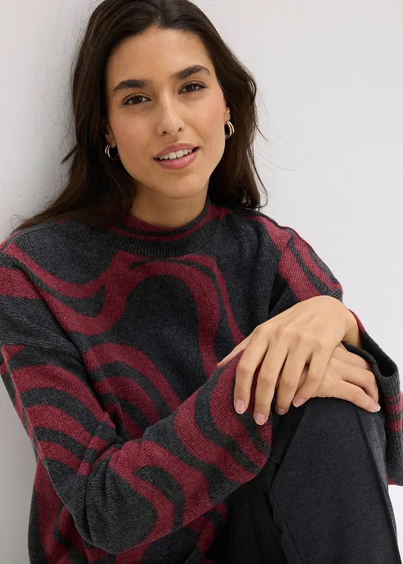 T-shirt manches longues en tissu côtelé douillet, bonprix