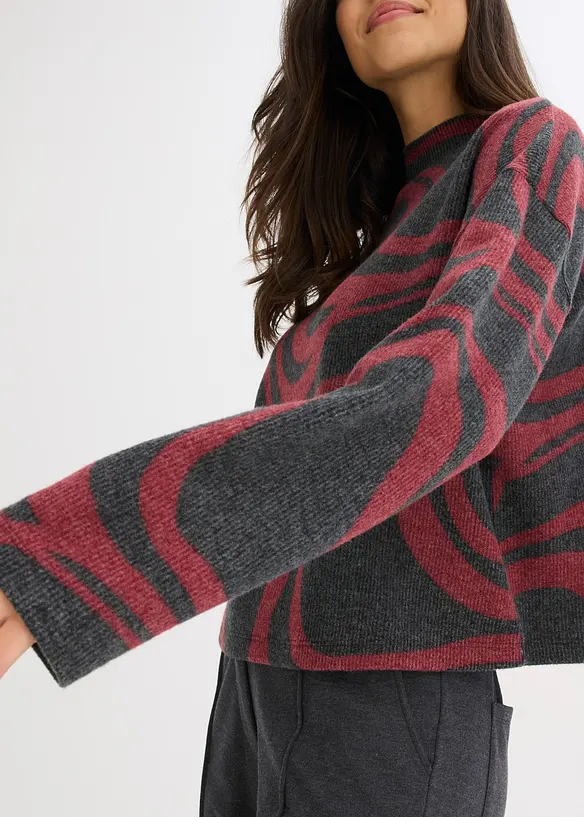 T-shirt manches longues en tissu côtelé douillet, bonprix