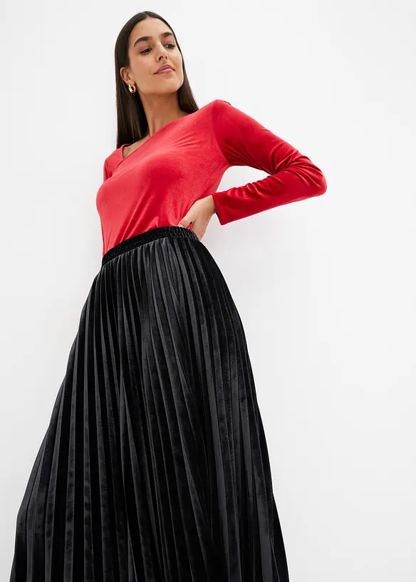 Jupe plissée en velours doux, bonprix