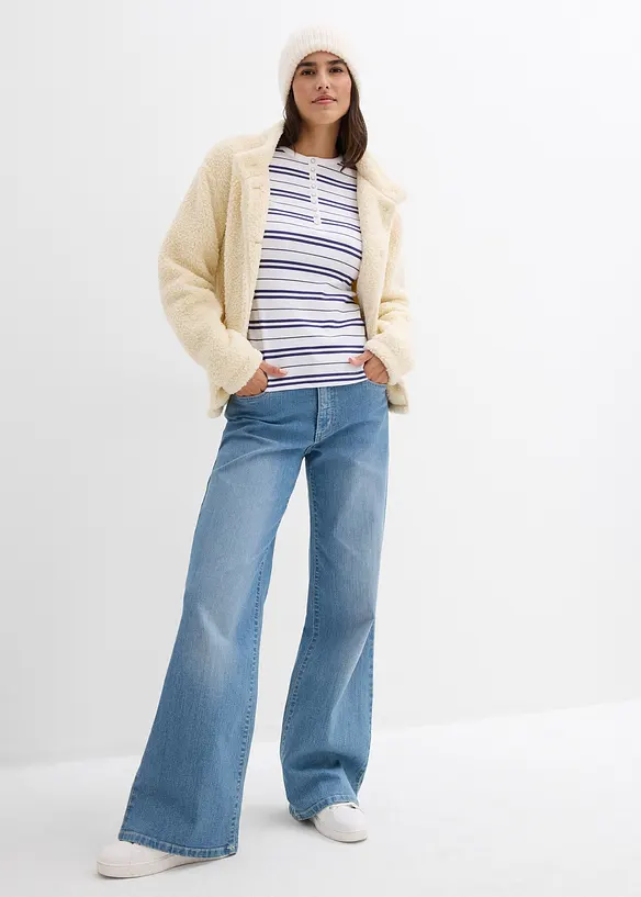 T-shirt manches longues en coton c&ocirc;tel&eacute; extensible, bonprix