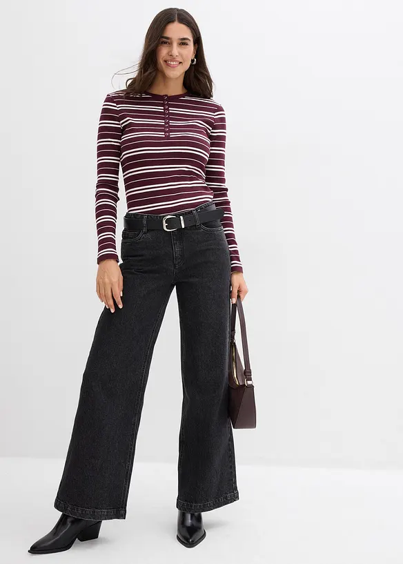 T-shirt manches longues en coton côtelé extensible, bonprix