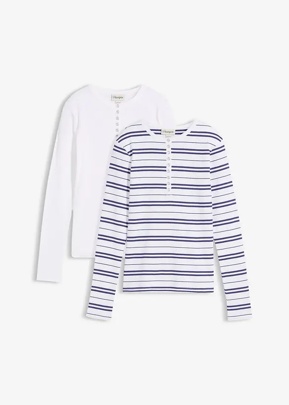 T-shirt manches longues en coton c&ocirc;tel&eacute; extensible, bonprix