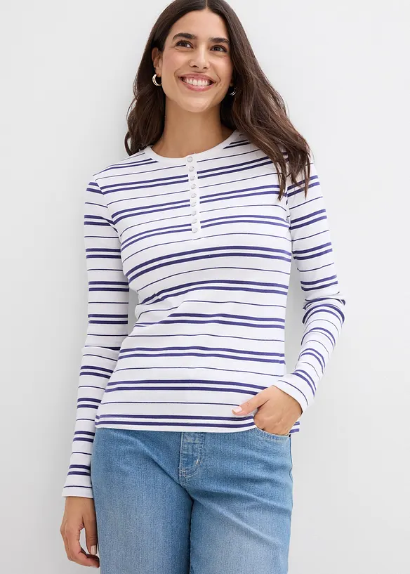 T-shirt manches longues en coton c&ocirc;tel&eacute; extensible, bonprix