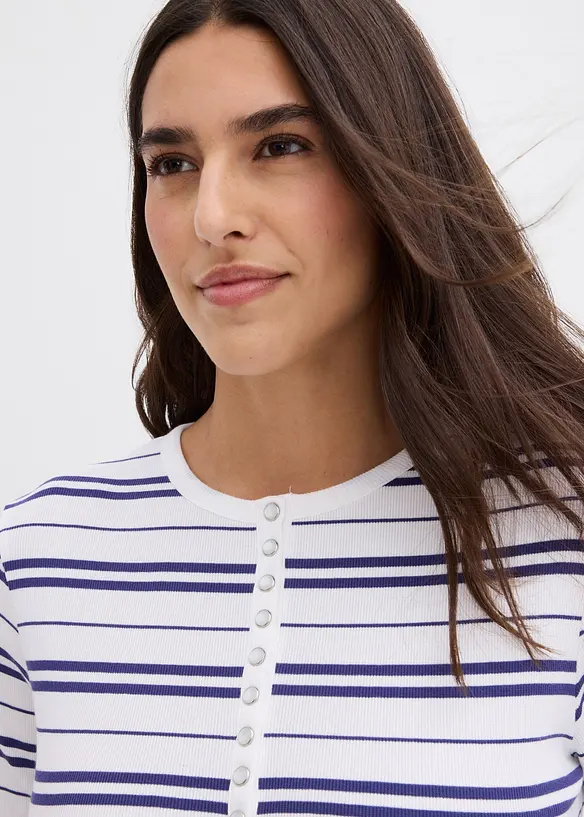 T-shirt manches longues en coton c&ocirc;tel&eacute; extensible, bonprix