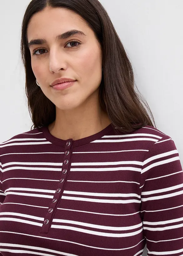 T-shirt manches longues en coton côtelé extensible, bonprix