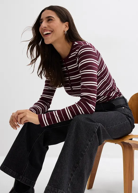 T-shirt manches longues en coton côtelé extensible, bonprix