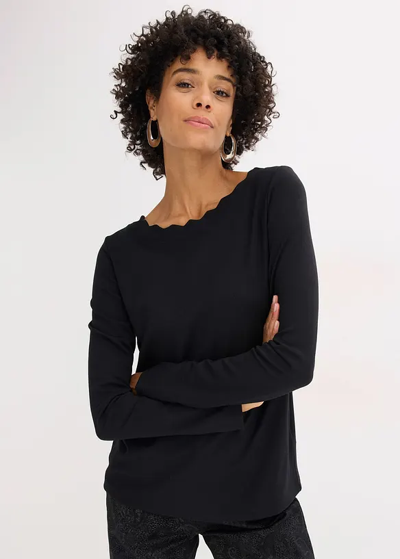 T-shirt en jersey milano à encolure festonnée, bonprix