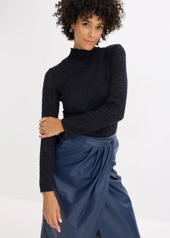 T-shirt col roul&eacute; en dentelle, bonprix