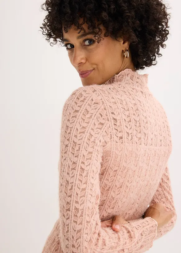 T-shirt col roulé en dentelle, bonprix